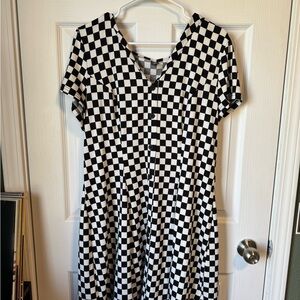 SHEIN Black and White Checkered Midi Dress